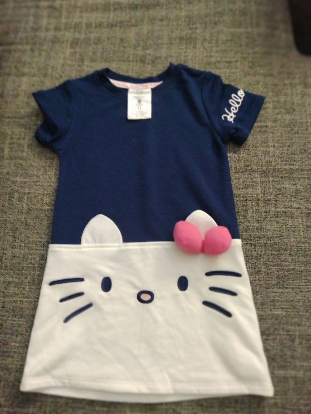 Kids Navy and White Hello Kitty Cat Dress with Pink Bow